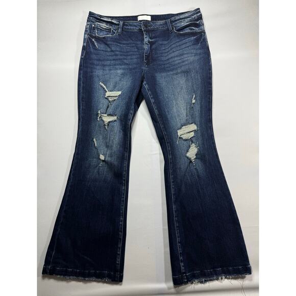 Petra 153 Women's Distressed Flare Leg Blue Denim Jeans - Size 18W (42x31.5) - Picture 1 of 6